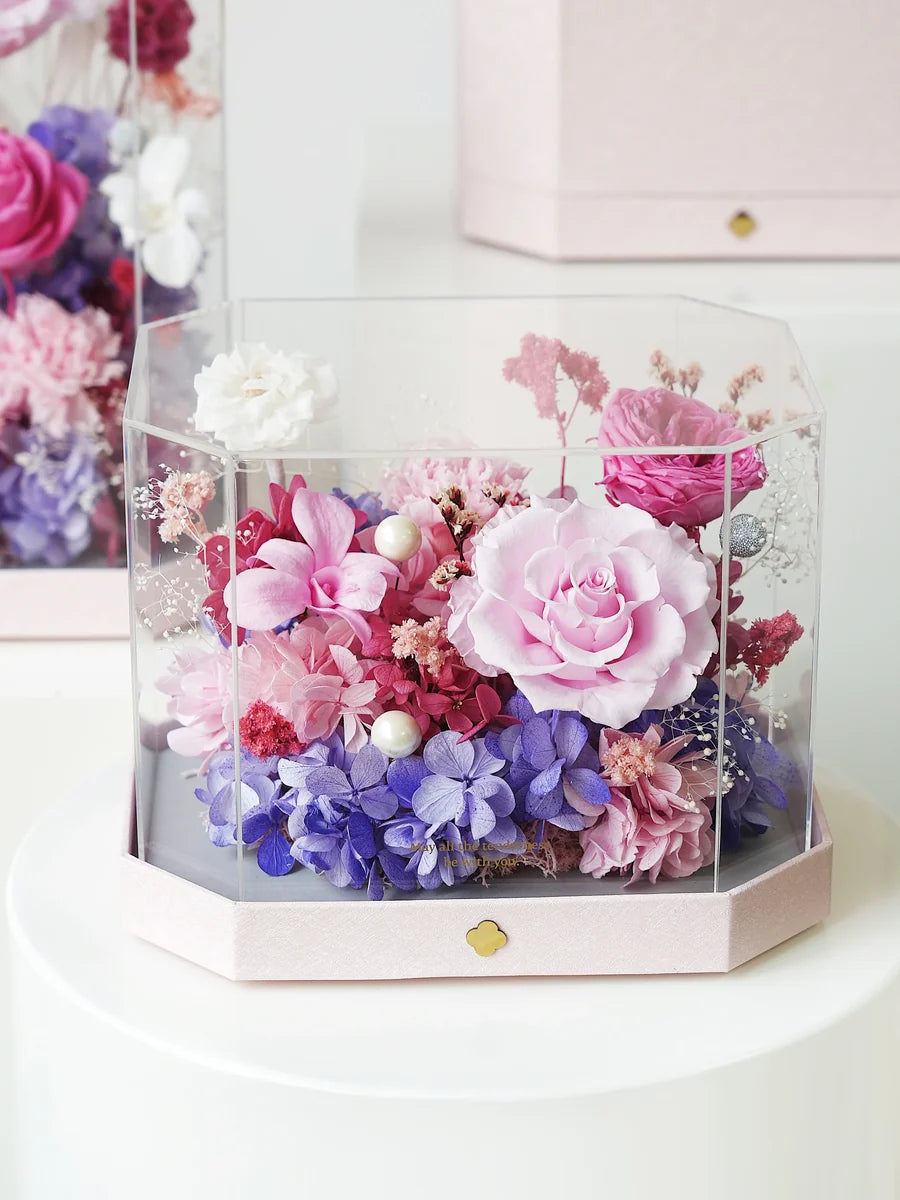 Octagonal Everlasting Flower Acrylic Box-Short