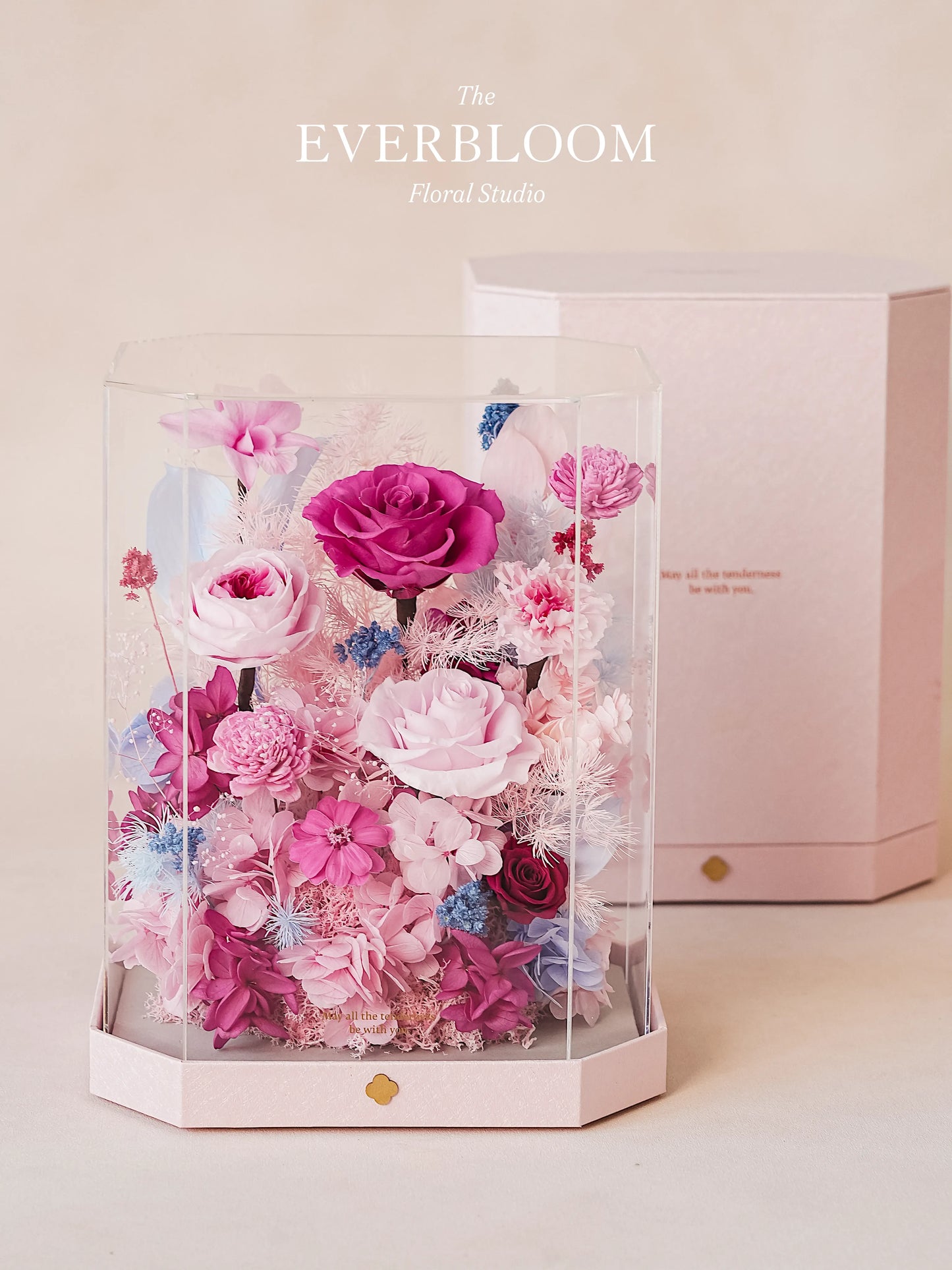 Octagonal Everlasting Flower Acrylic Box-Tall